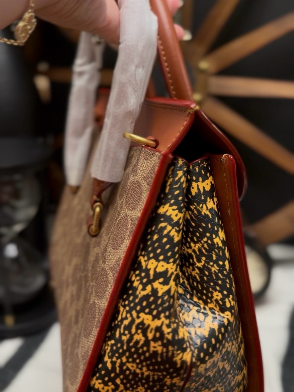 Coach Brown Signature Canvas Satchel with brown Leather Flap - Picture 6 of 7